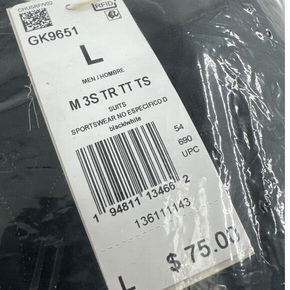 Adidas Men's Black White Essentials 3-Stripes Classic Track Suit Size L - Picture 3 of 11